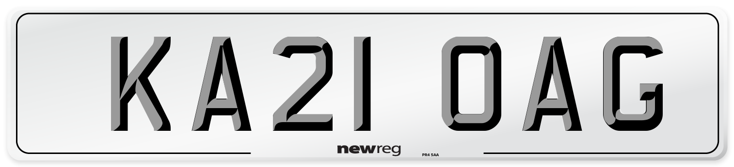 KA21 OAG Number Plate from New Reg